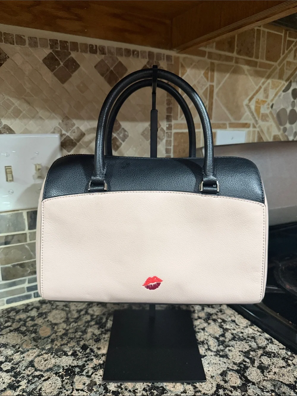 kate spade Pink and Black Minnie Mouse Leather Satchel with Heart Tag EUC